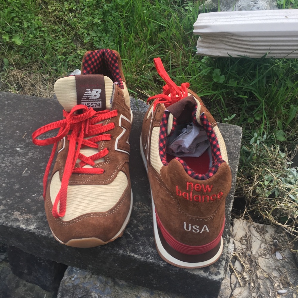 New Balance 574 USA worn for photo shoot indoors